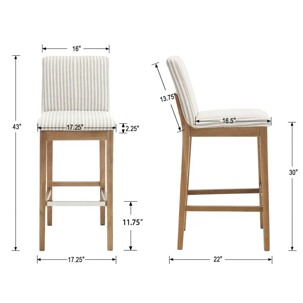 Stools for Kitchen Island Set of 4, Linen Fabric Upholstered Wood Barstools with Back, 30 Inch Mid Century Stool Chairs for Hom