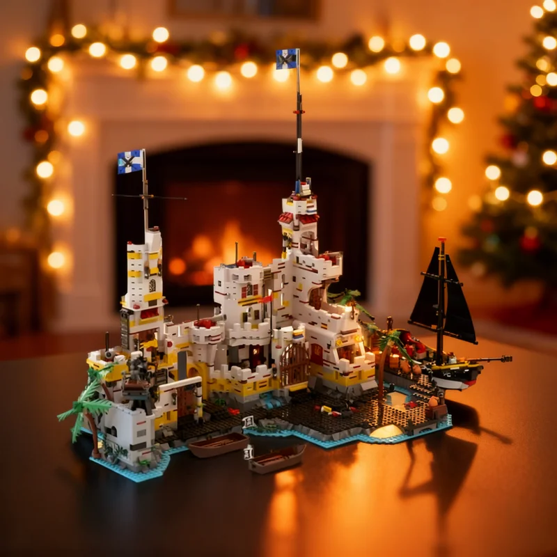 3757PCS MOC Pirate Historic Stone Fortress Model Architecture Exhibition Creative Assembly Blocks Decorative Showcase Toy Gift