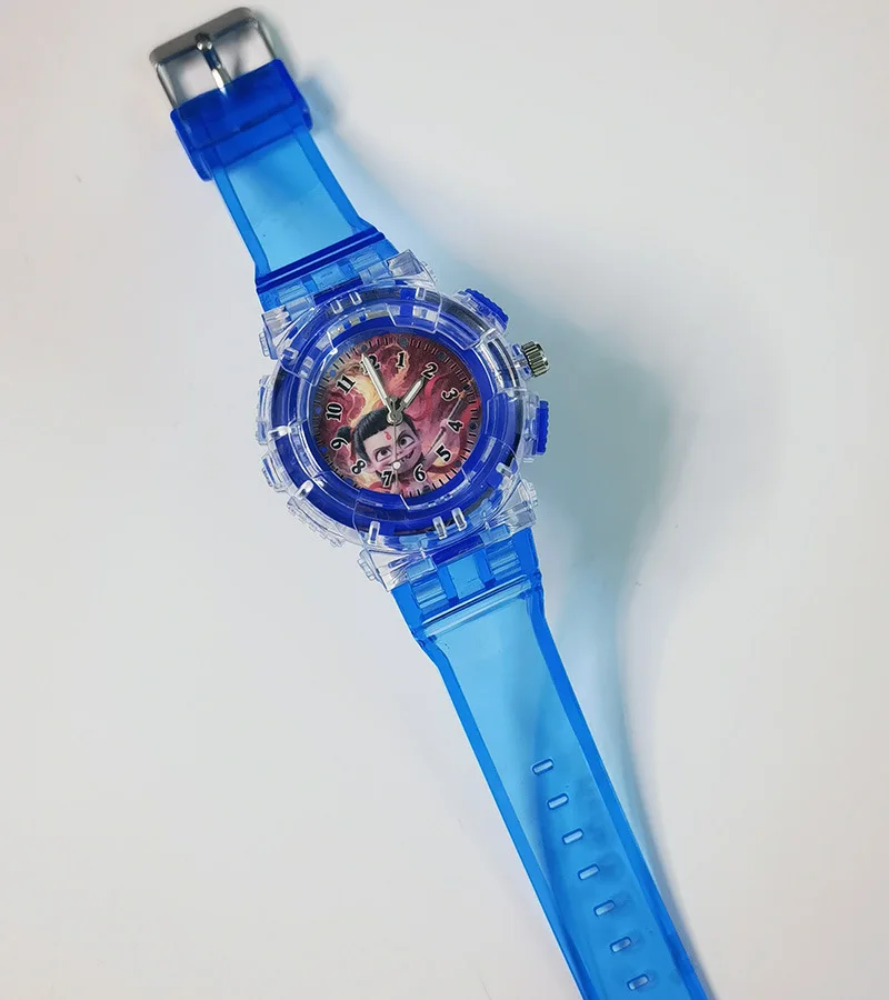 مشاهدة جديدة للأطفال شخصيات الرسوم المتحركة مضيئة تضيء لعبة الفتيان والفتيات أطفال موضة ساعات المعصم الكوارتز هدية