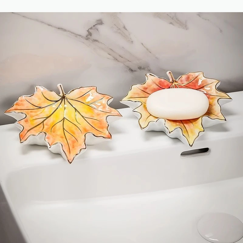

Maple Leaf Ceramic Soap Dish Bathroom Soap Box Soap Storage Rack Household Soaps Storage Container