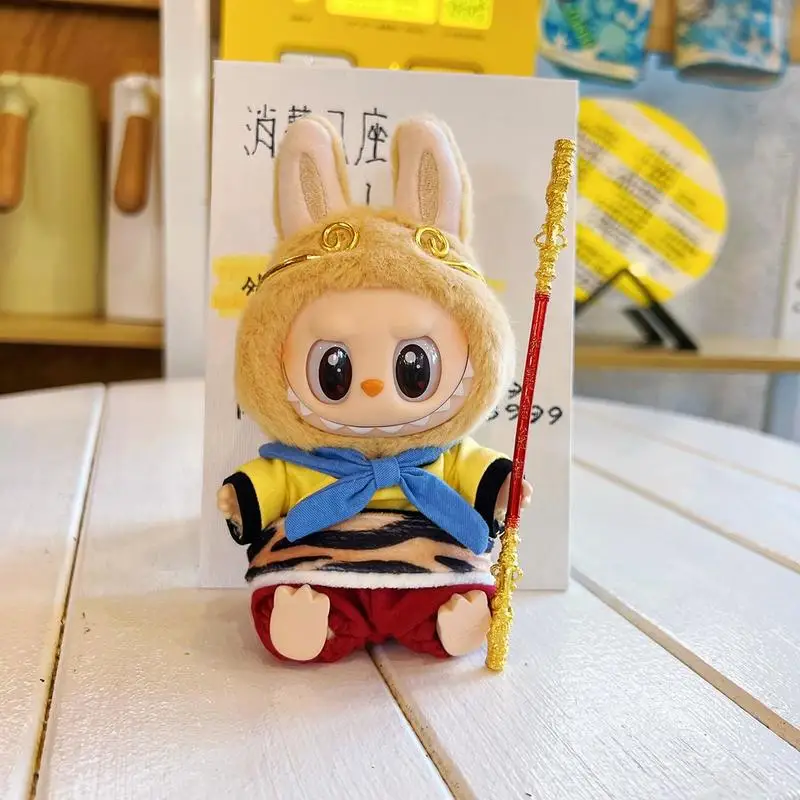 17 centimetri Vestiti Per Labubu Seduto Vestiti Del Partito Bambola di Stoffa Sun Wukong Piccoli Animali Labubu Vestito In Vinile Vestiti della Bambola Kawaii giocattoli