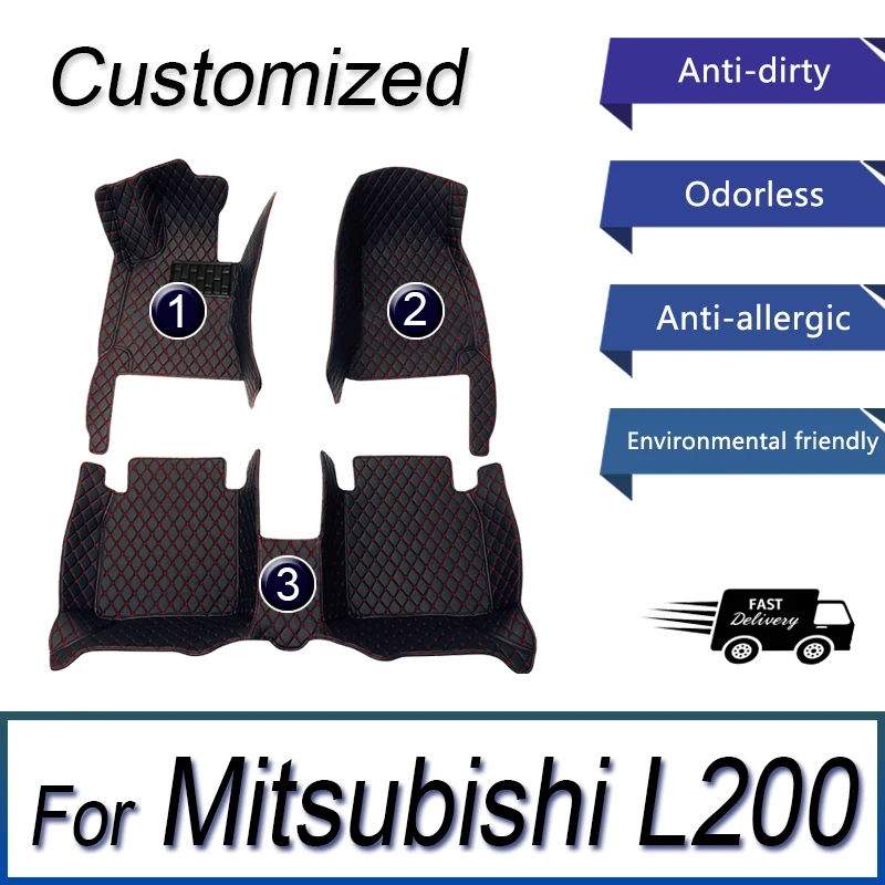 Custom Made Leather Car Floor Mats For Mitsubishi L200 Triton 2016 2017 2018 2019 2020 2021 Carpets Rugs Foot Pads Accessories