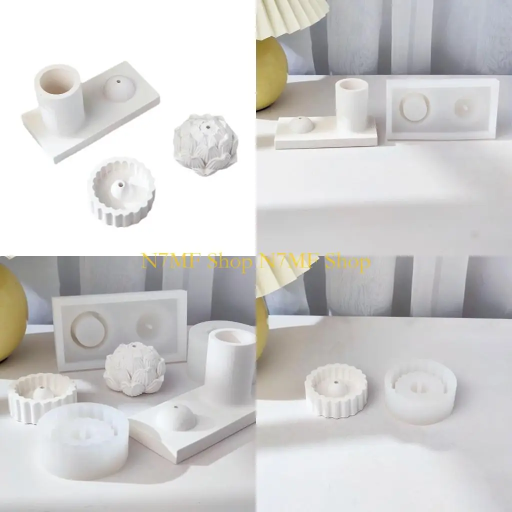 

N7MF Lotus Candlestick Resin Mold Flower Epoxy Casting Silicone Molds for DIY Incense Holder Home Table Decorations