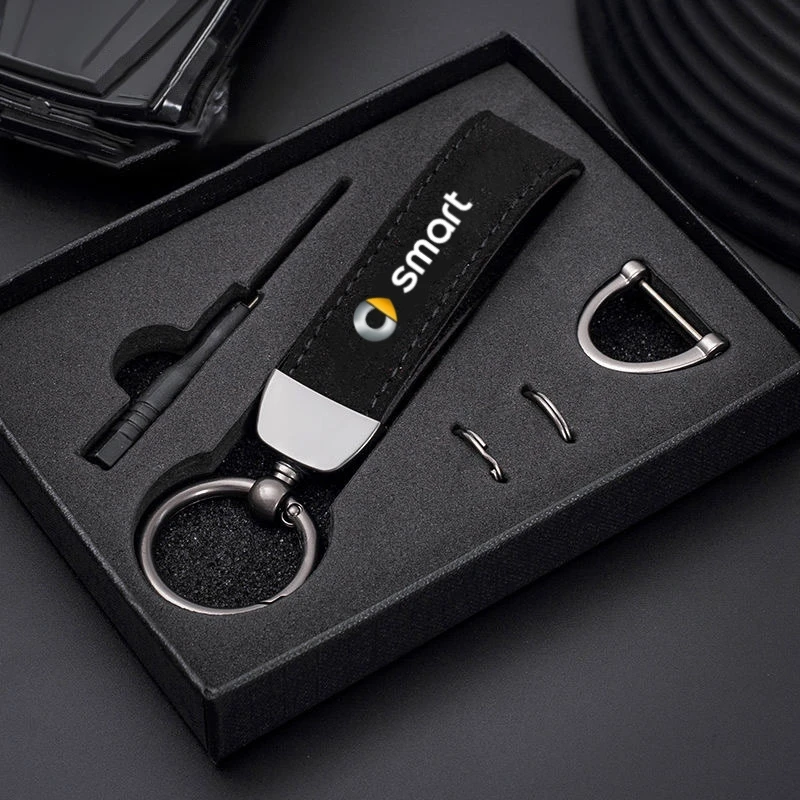 New Women Men Luxury Car KeyRing Suede Leather Car Keychain Accessories For Smart 451 brabus Smart 453 fortwo forfour