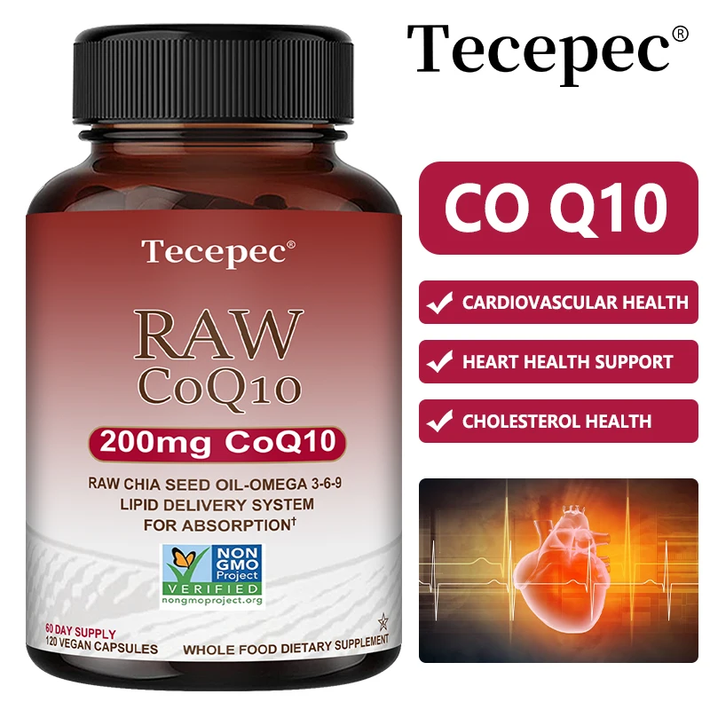 RAW Coenzyme Q10 - 200mg - Cardiovascular, Cholesterol, Heart Health Support, Absorption, Circulation, Antioxidant Support