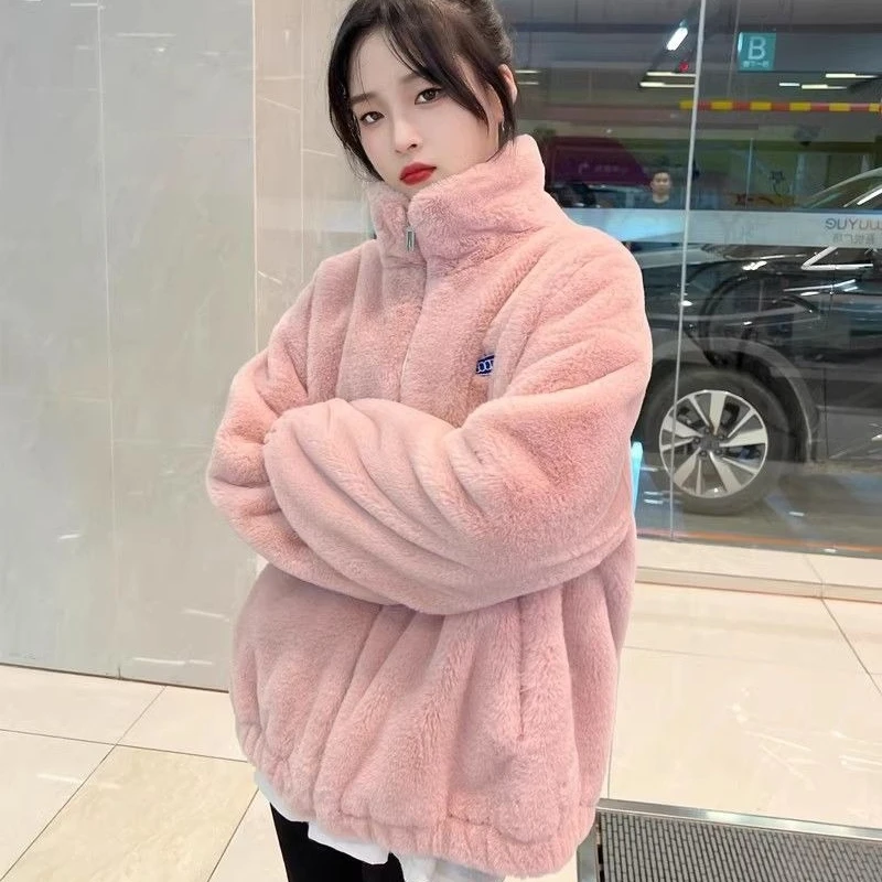 2025 New Loose-Fit Faux Rabbit Fur Collar Padded Winter Jacket – Thick, Plush, Cozy Women's Quilted Coat for Cold Weather