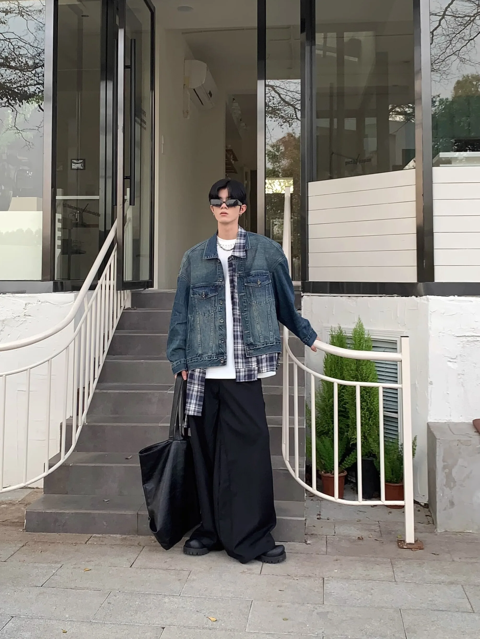 

Ретро-куртка в американском стиле с клетчатым узором, свободного кроя, повседневная, мужская, модная, в уличном стиле, имитация двухслойности, джинсовая куртка, молодежная, весна-осень