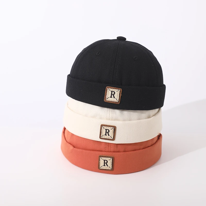 Doitbest 2023 Girls Docker Cap Brimless Beanie Hat R Label Spring Boys Kids Melon Hat Cotton Simple Fashion Landlord Hats