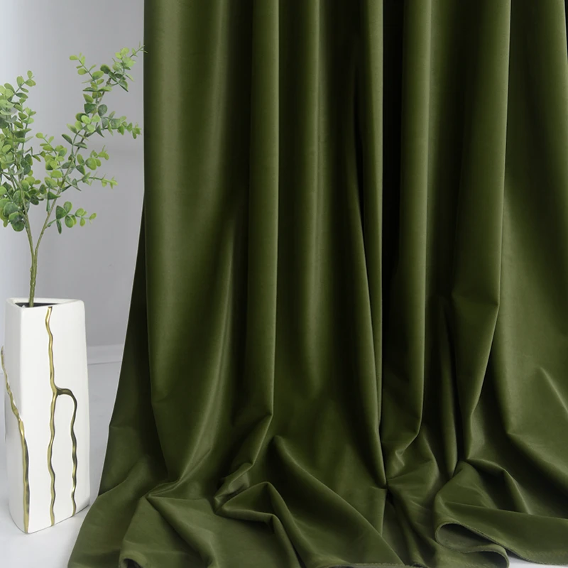 light luxury retro style living room olive green velvet curtains bedroom thickened full blackout silk smooth velvet curtains