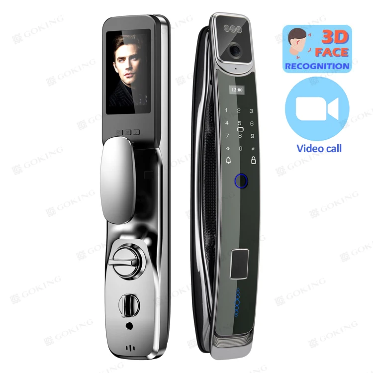  fully automatic face recognition entry front door locks wifi app fingerprint smart door lock video voice with camera