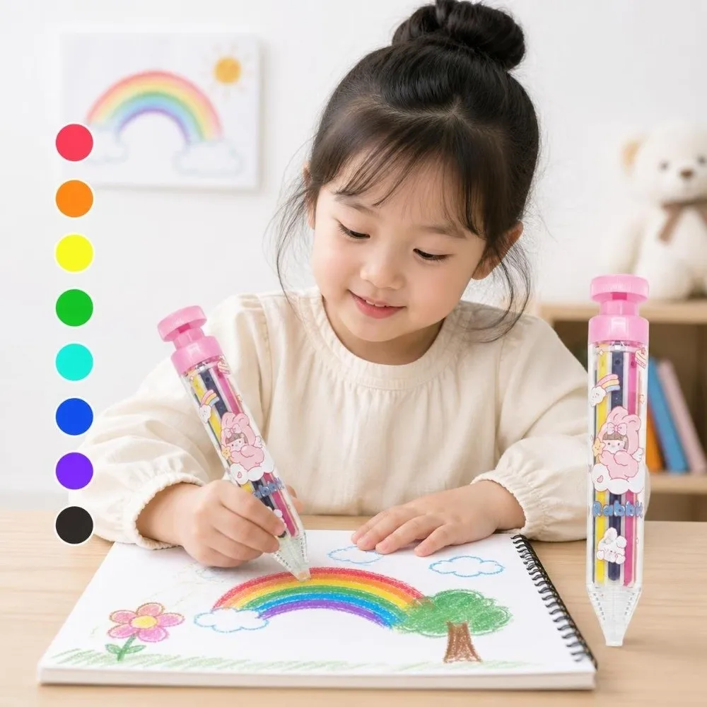 Stationery 8in1 Multicolor Crayons 8-Color Push Style Painting Pens Non-Toxic Easy Grip Colored Pencil Student