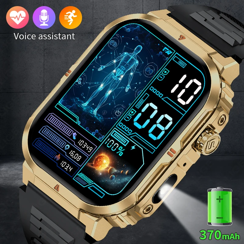 

LIGE New Military Smart Watch Men LED Flashlight Sports Fitness AI Voice Heart Rate Health Monitor Waterproof Smartwatch Women