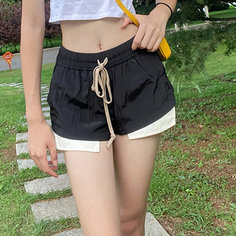 Fashion Women's Short Cotton Pants for Woman Drawstring Black Solid Shorts Pocket Design Streetwear Women's Clothing