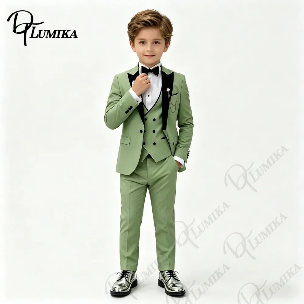

Kids Formal Suit Set Boys Peak Lapel Blazer Vest Pants Bowtie Tie Solid Tuxedo for Wedding Party Stage Performance Dress Outfit