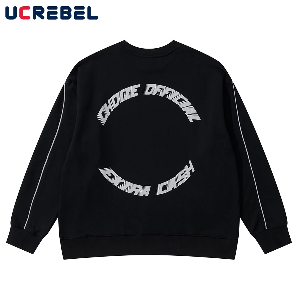 Double-sided Printing Sweatshirts Mens Streetwear Letter Print Autumn Winter Loose Casual Long Sleeve Round Neck Top Men