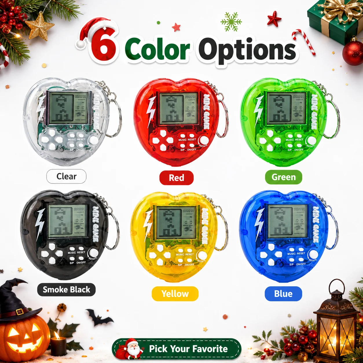 Retro Mini Love Heart Tetris Game Console Handheld Electronic Gaming Keychain Pendant Novelty Holiday Gift Ornament
