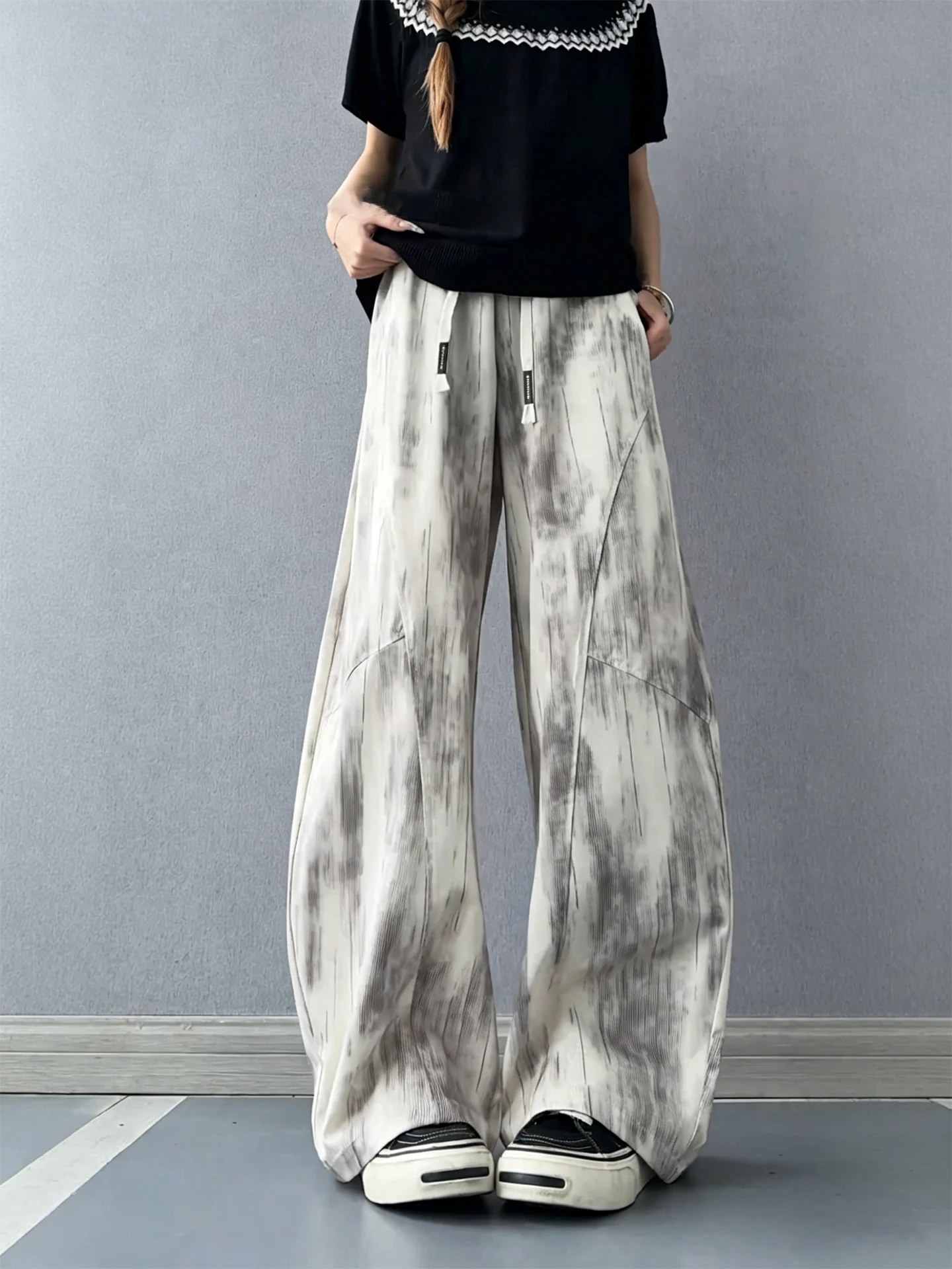 American Dyed Ice Silk Knife  Casual Pants Men's Summer Thin Slant Cut Quick Dry Loose Wide Leg Pants Clean Fit Style