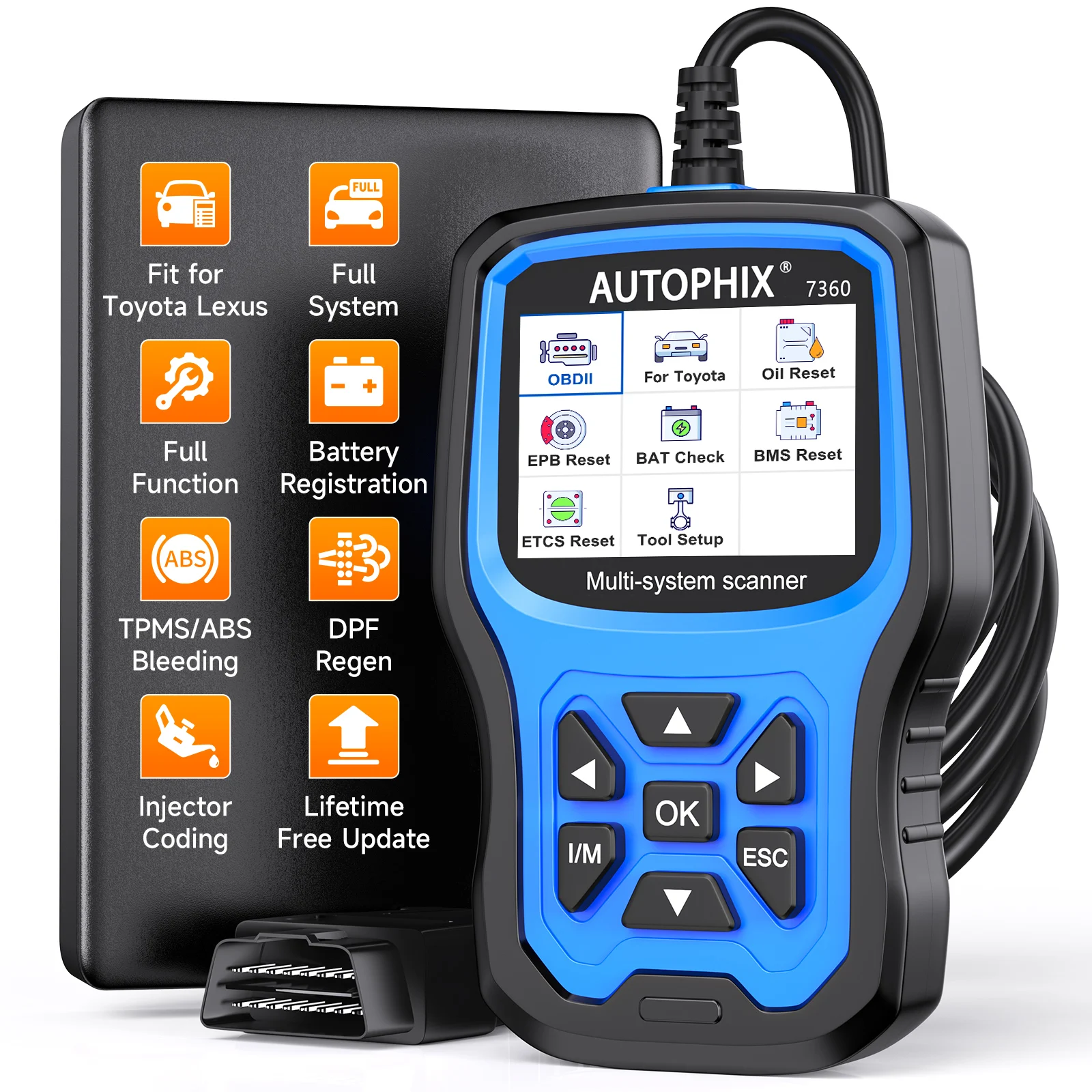 AUTOPHIX 7360 pour Toyota OBD2 Scanner tout système lecteur de Code automobile ABS EPB SRS huile bat réinitialiser Scanner de Diagnostic de voiture