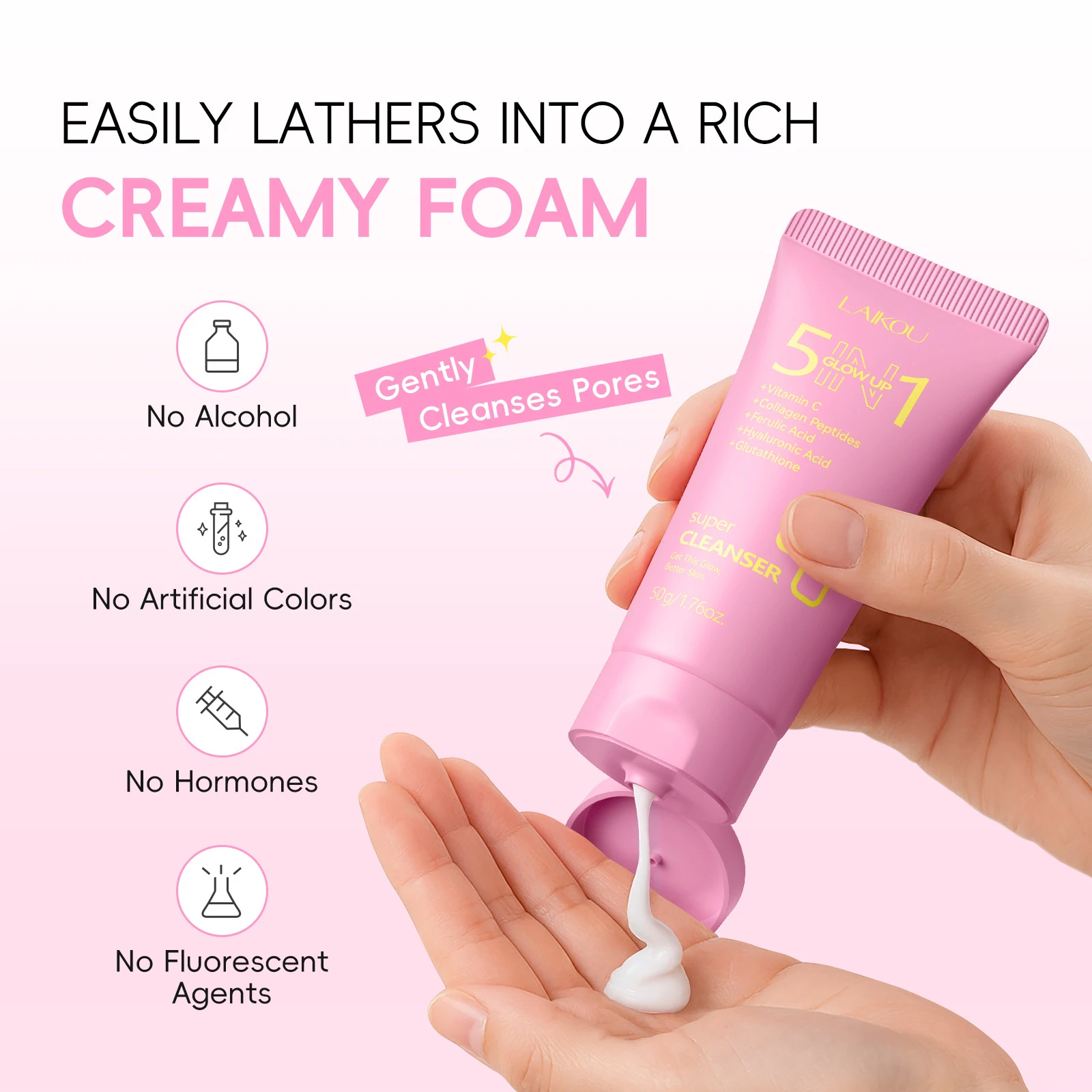 50g Multi Effect 5-in-1 Face Wash Deep Clean Pores Hydrating & Moisturizing Brightening Facial Cleanser Refreshing Daily Home