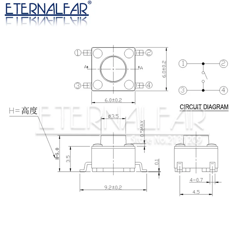 Takt Druckknopf schalter 12V Kupfer 4-polig dip2 smd Mikrosc halter 6x6x5 4,3 5 5,5 6 7 8 9 10 11 12 13 15mm TV-Spielzeug für den Heimgebrauch