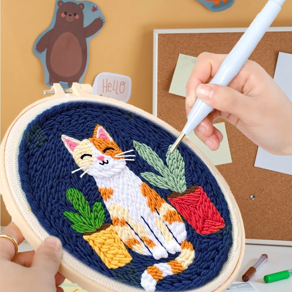 

GATYZTORY 20x20cm embroidery frame punch needle embroidery set animals For Handiwork Cross stitch kits Yarn needle arts & craft