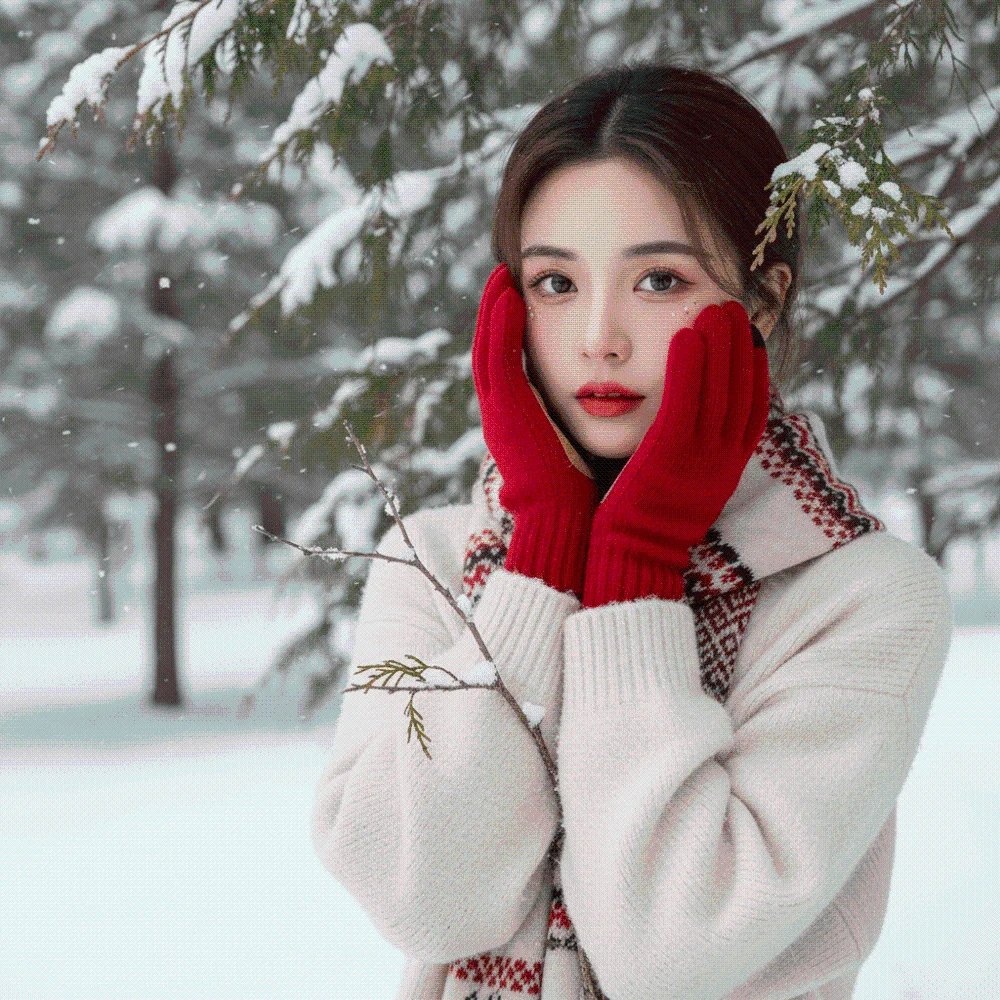 Leather Patch Touchscreen Gloves Knitted Wool Elastic Cuff Winter Knit Mittens Thick Lining Solid Color Woolen Warm Gloves