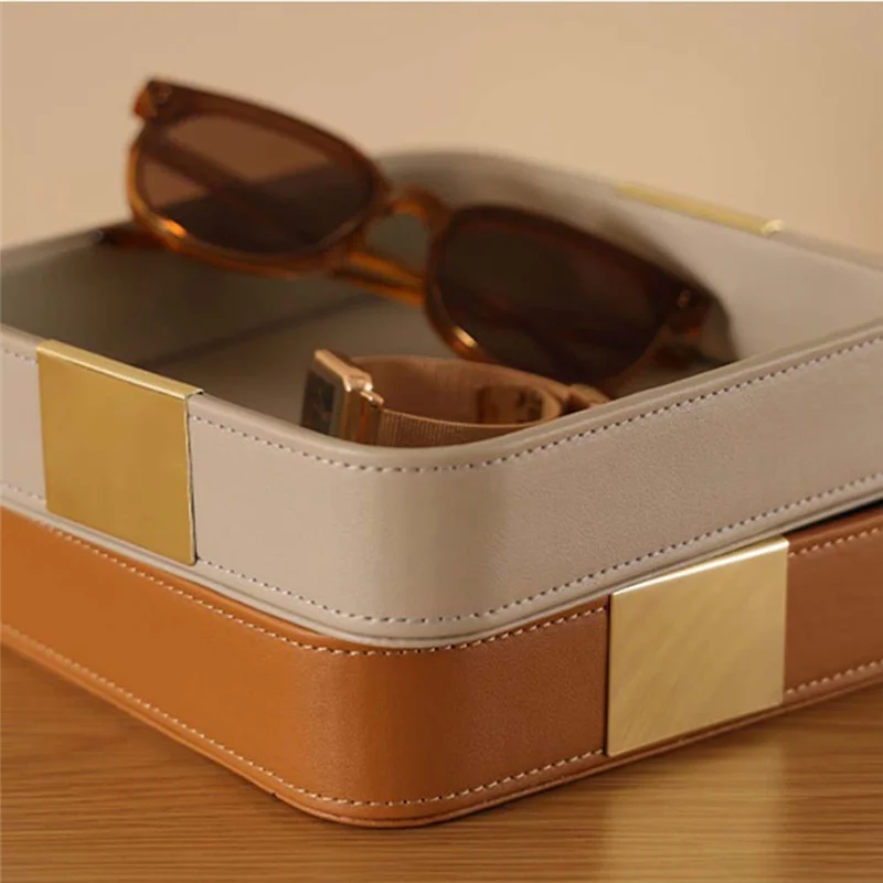 

ABKJ-Leather Desktop Storage Tray Catchall Organizer Tray For Entryway Table To Hold Jewelry Watch Phone Wallet Container B Dura