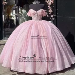 Luxury Pink Crystals Quinceanera Dresses With Bow Crystals Beading Rhinestones Sweet 16 Dresses 15th Birthday Ball Gown