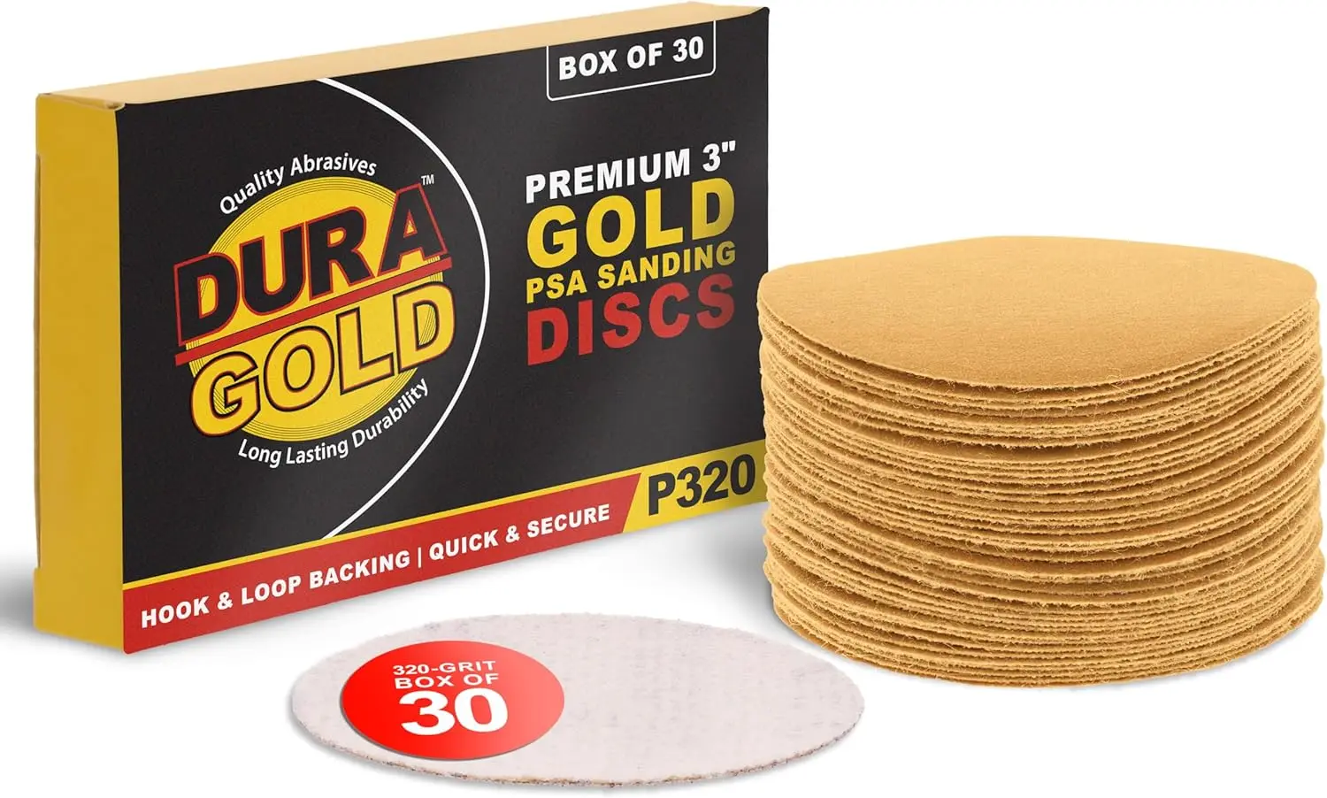 

320 Grit 3" Hook & Loop Sanding Discs for DA Sanders - Box of 30 Finishing Discs for Automotive and Woodworking