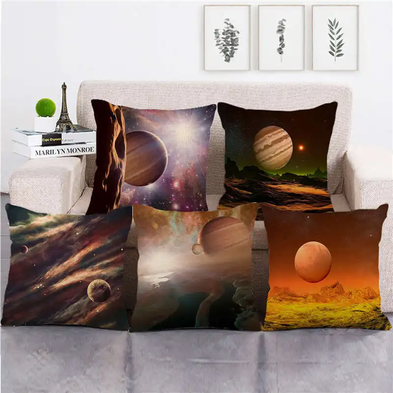 

Colorful Cosmic Decorative Pillowcase Planet Pillow Case Bed Living Room Bedroom Sofa Bed Chair Pillow Cover 45x45 Square