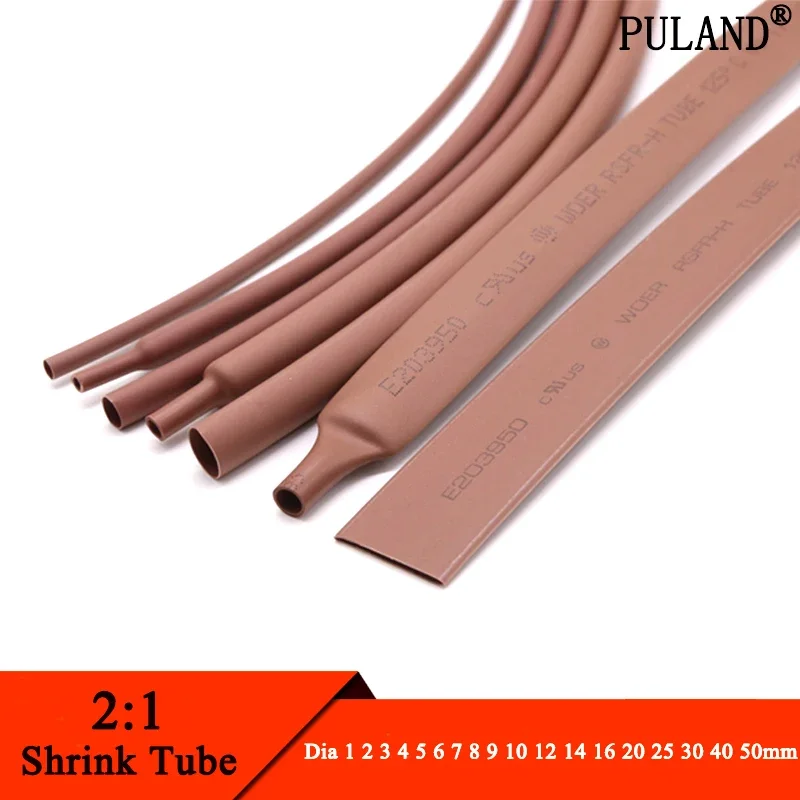 1 Meter Brown Dia 1 2 3 4 5 6 7 8 9 10 12 14 16 20 25 30 40 50 mm Heat Shrink Tube 2:1 Polyolefin Thermal Cable Sleeve Insulated