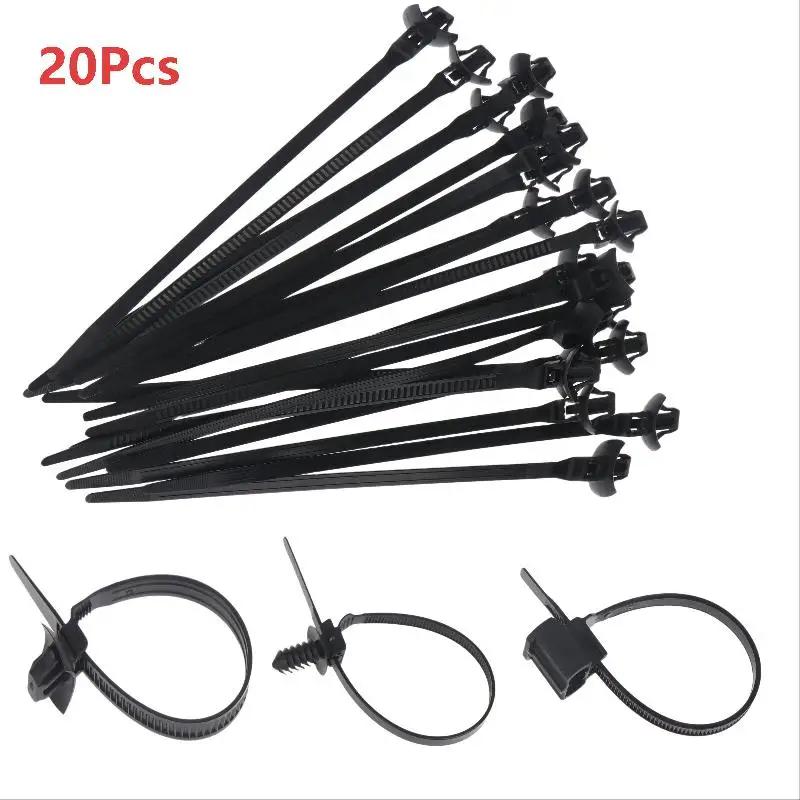 20Pcs Nylon Plastic Push Mount Cable Zip Ties Self Locking Wire Harness Fastener Clips For Car Automotive Wiring Management