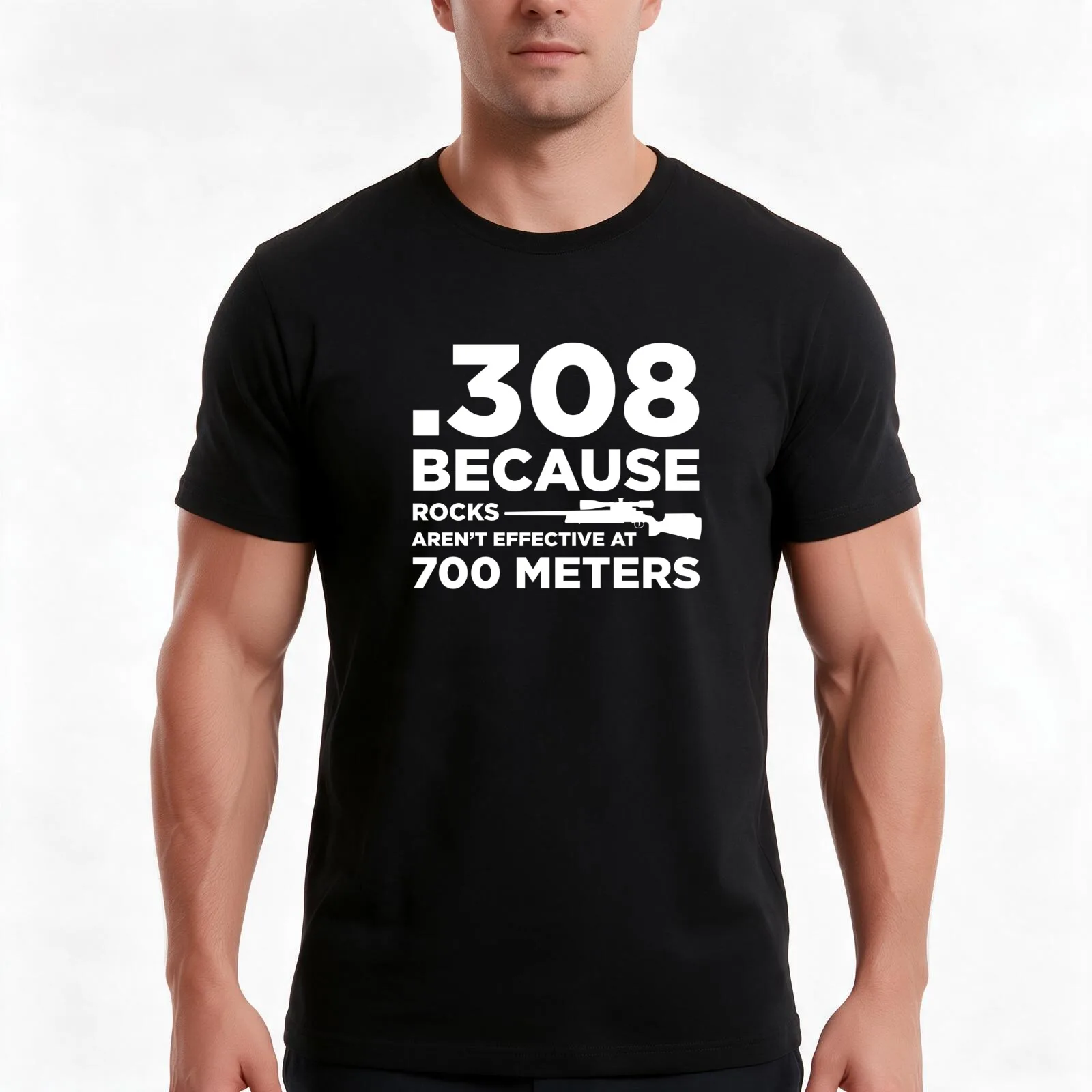 Funny Gun Owner Pro Second Amendment Rights USA .308 Because Rocks Aren't Effective at 700 Meters T-Shirt, Vintage Graphic Print