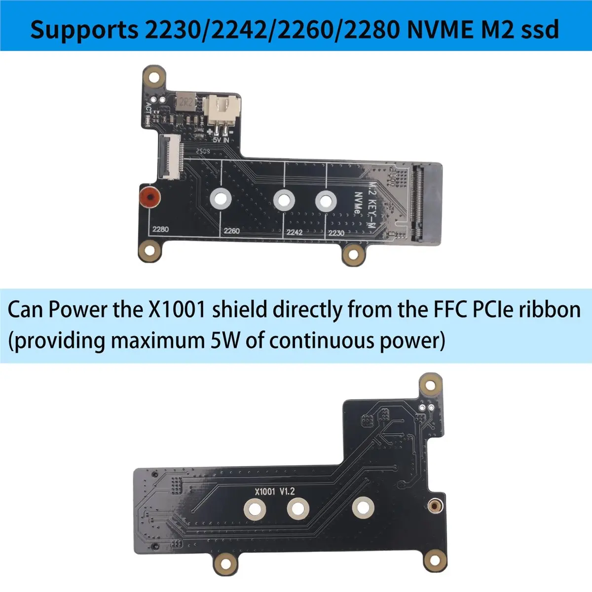 

#58N Electronics Accessories,X1001 M.2 NVMe SSD Shield PCIe Peripheral Board for Raspberry Pi 5 (Black)