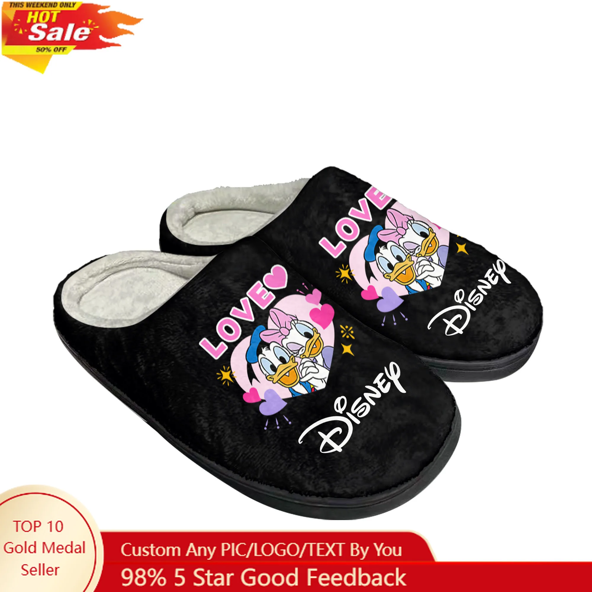 

Плюшевые хлопковые тапочки Disney Daisy Duck для мужчин и женщин, зимние домашние тапочки для сохранения тепла, домашние тапочки