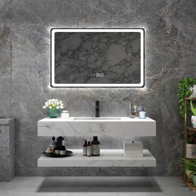 Rock slab integrated basin bathroom cabinet combination modern simple bathroom hand wash face wash table bathroom cabinet