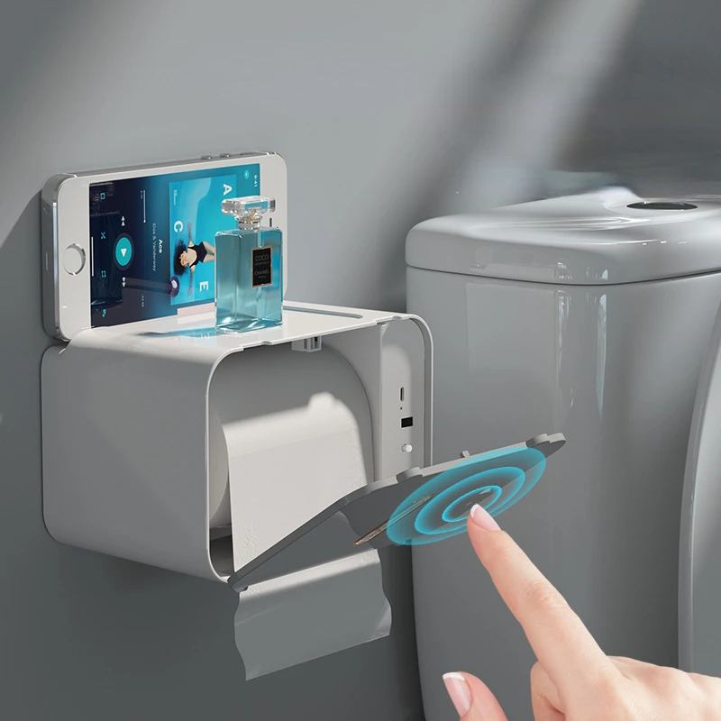 

Automatic Toilet Paper Dispenser Wall-Mounted Smart Toilet Paper Holder Punch-Free BathroomTissue Box Bathroom Accessories