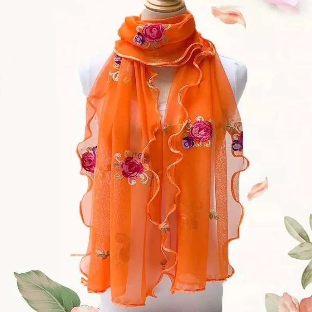 

Elegant Floral Print Lace Scarf Elastic Colorful Shawl and Wrap Soft Bandana