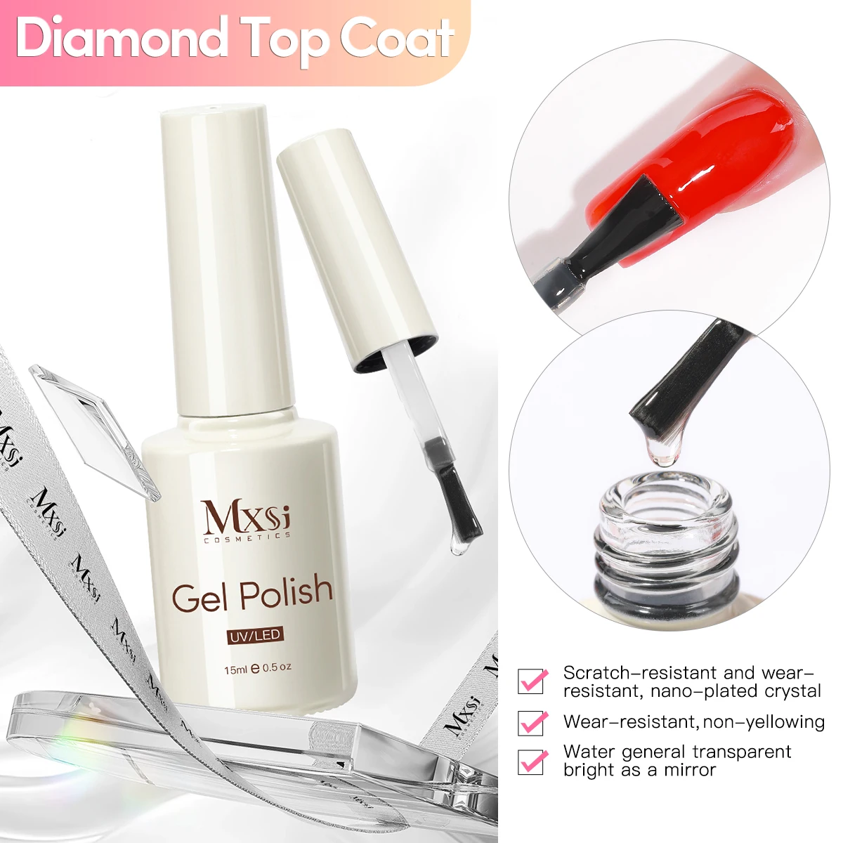 Mxsi 3 個ネイルジェルポリッシュセット 15 ミリリットル機能性ジェルアシッドフリープライマーベースコートソークオフ UV LED ノーワイプ強化トップコートキット
