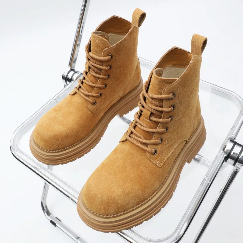 

Мужские повседневные ботинки пустыни в британском стиле, обувь из коровьей замши на шнуровке, ковбойские ботинки на платформе, осенне-зимние ботильоны