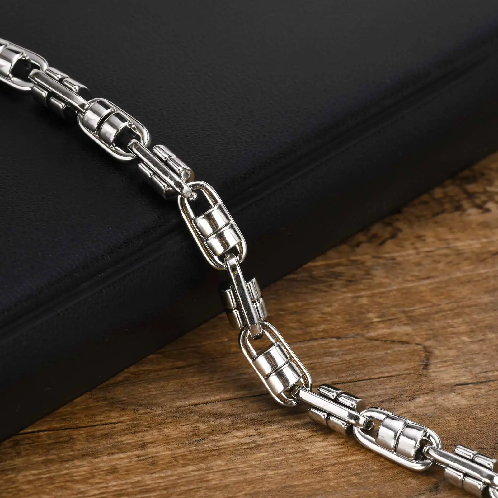 

Vnox Chunky Stainless Steel Handmade Link Chain Bracelets, Never Fade Stainless Steel Round Byzantine Links Wristband
