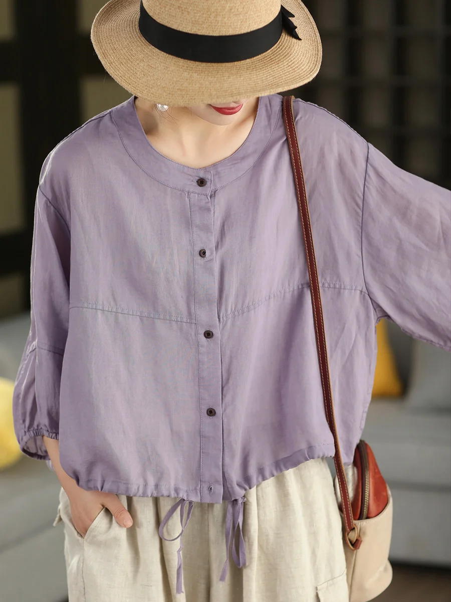 

Рубашка-кардиган в ретро-стиле из льна, весенняя коллекция, свободный крой на шнурке, на одной пуговице, верхняя одежда