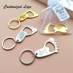 20pcs Personalized Baby Foot Shaped Keychain Bottle Opener Baby Shower Favor Baptism Celebration Party Souvenir Gifts For Guests