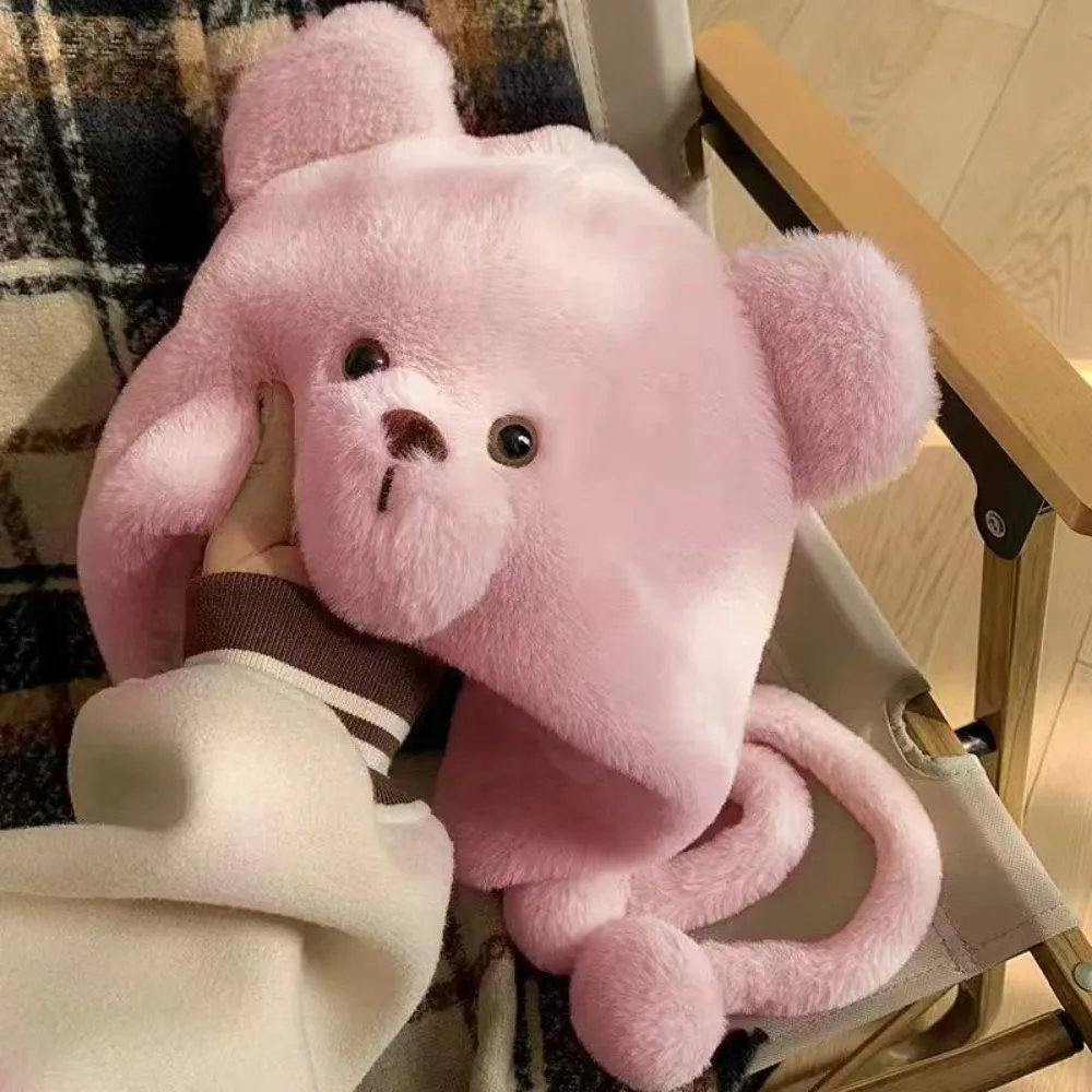 

Женская защитная шапка с милым медвежьим узором, холодостойкая с завязками, теплая толстая пуловерная шапка, утолщенная ветрозащитная шапка Lei Feng