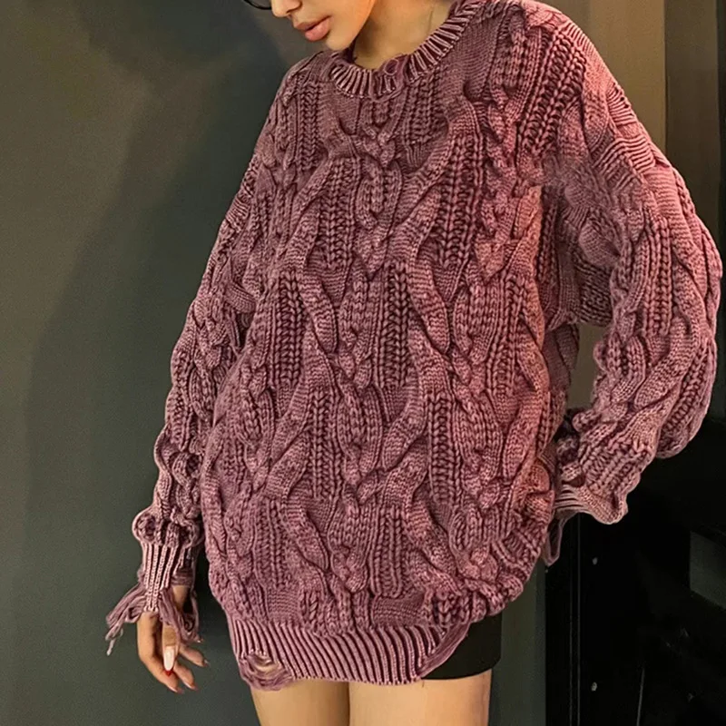 Vintage Irregular Knitted Sweater Fashion Autumn And Winter Round Neck Long Sleeves Pullover Tops Casual 2024 New Clothing