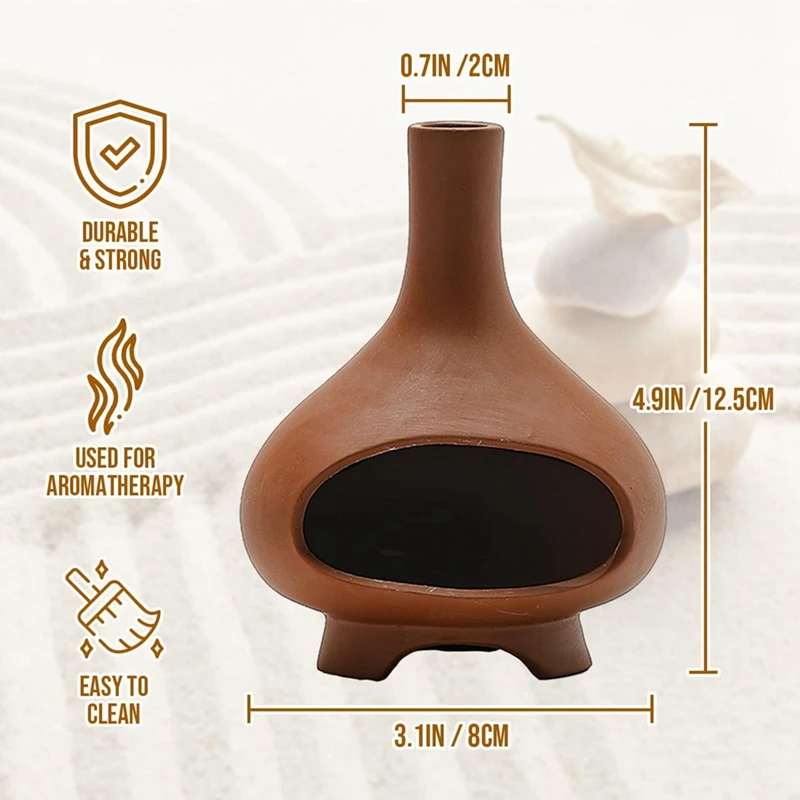 مبخرة مصنوعة يدويًا من السيراميك مبخرة مدخنة طبق لطخة وعاء للعصي المريمية مع فرشاة