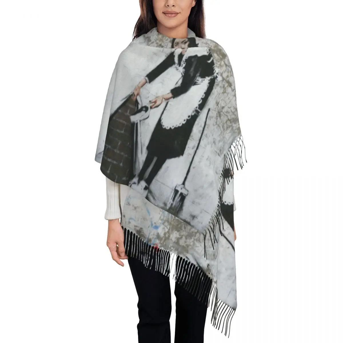 

Sweep It Under The Carpet Scarf for Women Fashion Winter Fall Shawl Wraps Banksy Street Pop Art Tassel Wraps