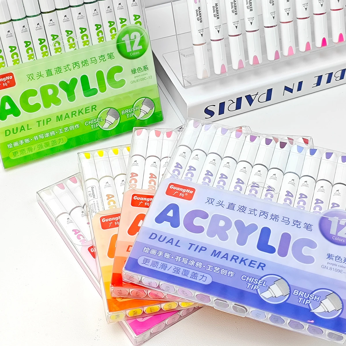

Набор акриловых маркеров с двумя наконечниками GN, 12 шт., большая емкость чернил для иллюстраций своими руками, граффити, живописи, школьных принадлежностей