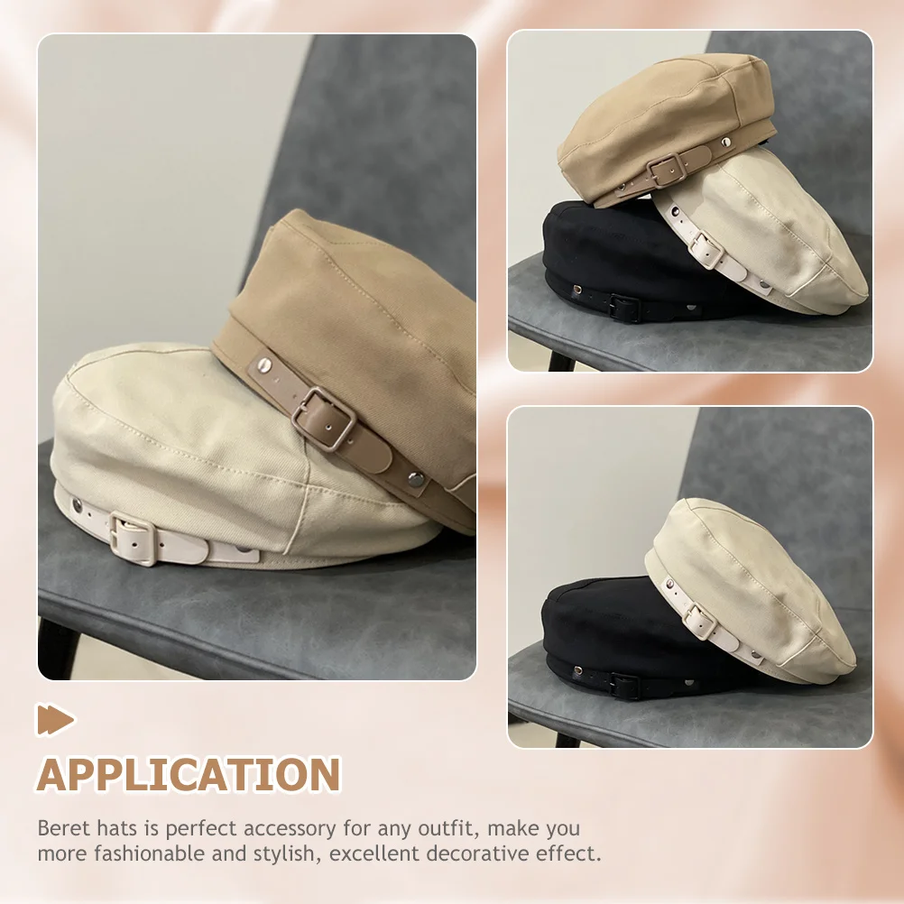 

Solid Color Vintage Beret Hat Simple French Style Windproof Sun Protection Fashionable Beret Hats for Women Girls Travel