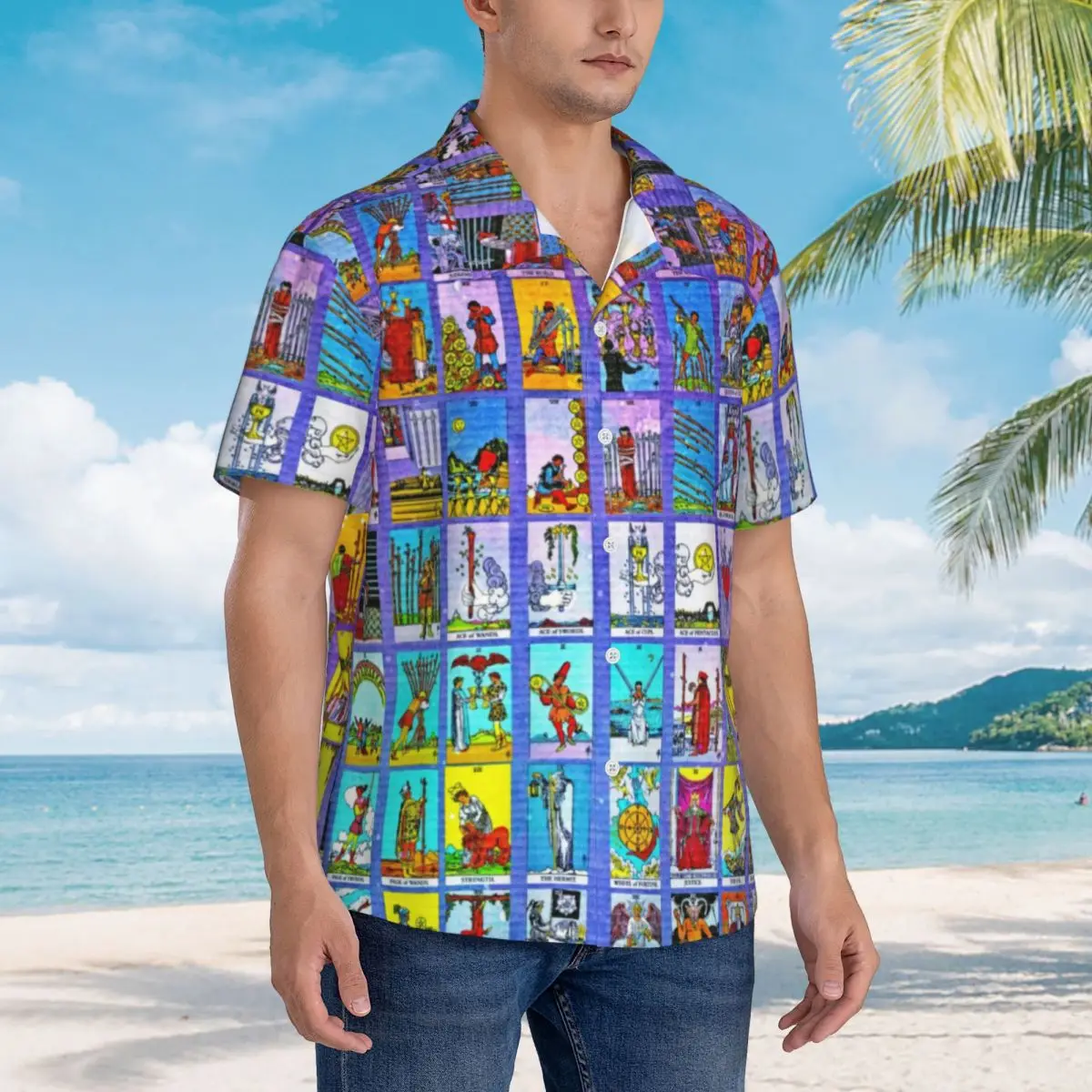 Chemise hawaïenne vacances Tarot cartes Blouses Major Minor Arcana chemises décontractées élégantes hommes à manches courtes Harajuku vêtements